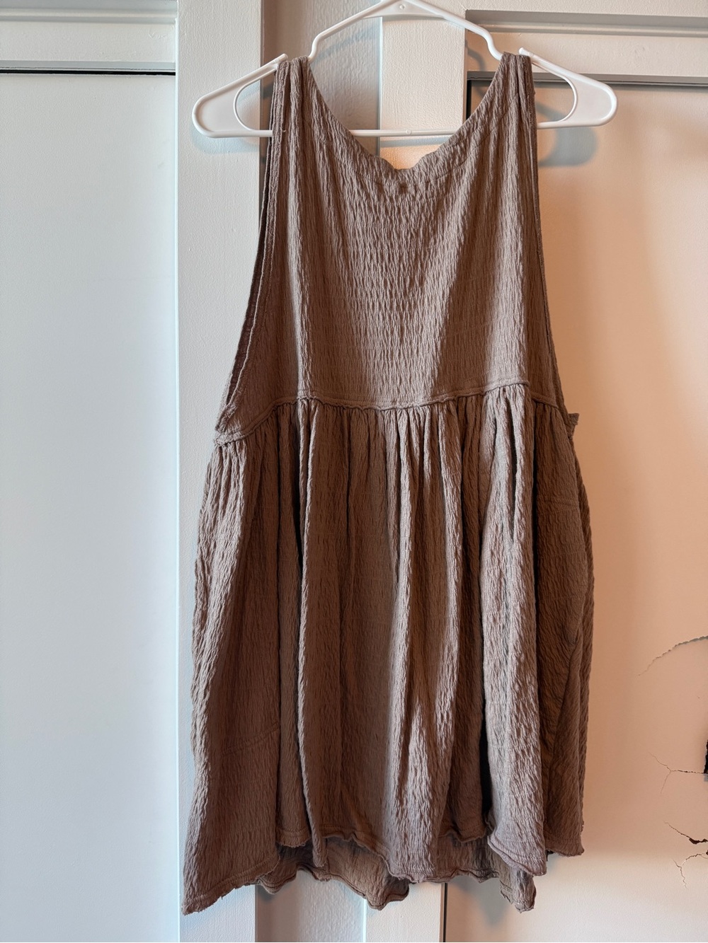 Free People Taupe Brown Textured Sleeveless Babydoll Dress
